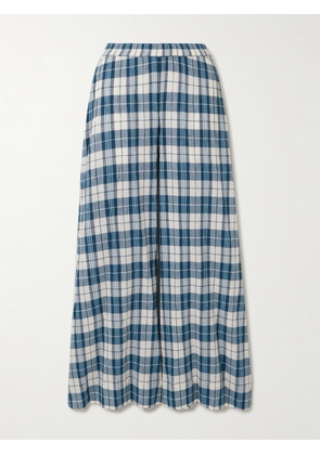Suzie Kondi - Elira Checked Cotton-gauze Wide-leg Pants - Blue - x small,small,medium,large,x large