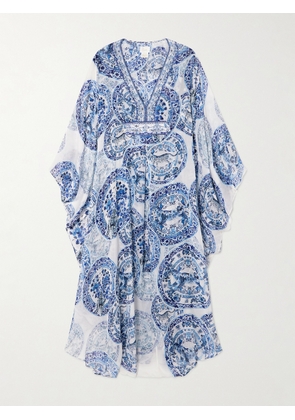Camilla - Crystal-embellished Printed Silk-chiffon Kaftan - Blue - One size
