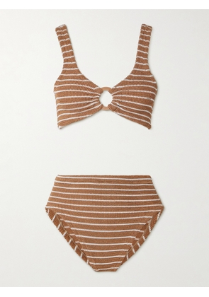 Hunza G - Nadine Striped Metallic Seersucker Bikini - Brown - Beachwear One Size