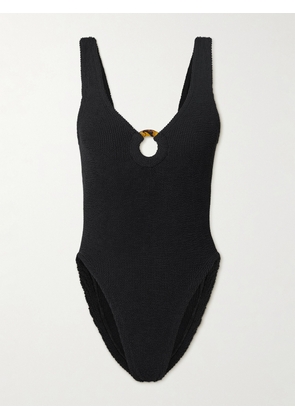 Hunza G - Celine Seersucker Swimsuit - Black - Beachwear One Size