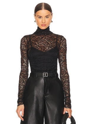 SIMKHAI Velora Lace Bodysuit in Black. Size L, M, XS.