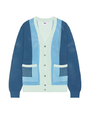 Obey Anderson 60's Cardigan in Blue. Size M, S, XL/1X.