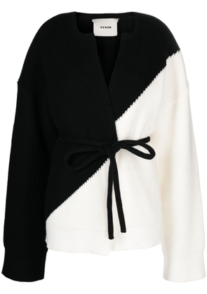 AERON Conch two-tone belted cardigan - White