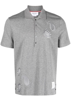 Thom Browne paisley-embroidery polo shirt - Grey
