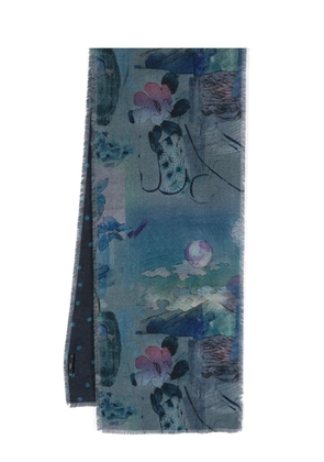 Paul Smith floral-print wool reversible scarf - Blue