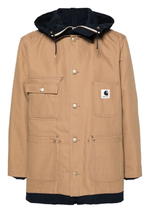 sacai logo-appliqué hooded jacket - Neutrals