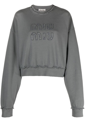 Miu Miu logo-patch distressed sweatshirt - Grey