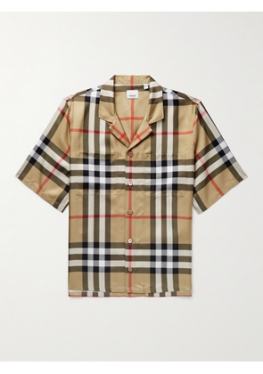 Burberry - Camp-Collar Checked Silk-Twill Shirt - Men - Brown - XS