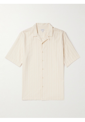 Sunspel - Convertible-Collar Embroidered Striped Cotton Shirt - Men - Neutrals - S