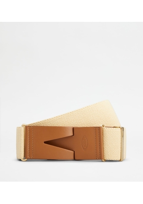 Tod's - Belt in Canvas and Leather, BEIGE,BROWN, 100 - Belts