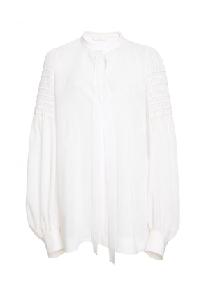 Chloé - Tie-Front Wool Shirt - White - FR 42 - Moda Operandi