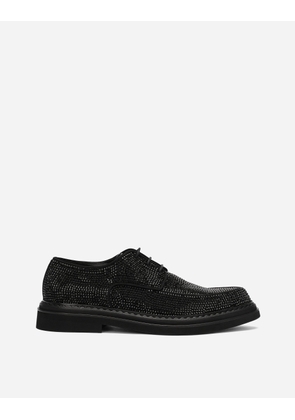 Dolce & Gabbana Suede Derby Shoes With Fusible Rhinestone Detailing - Man Lace-ups Black Viscose 39