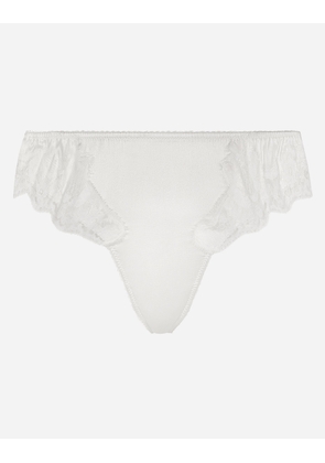 Dolce & Gabbana Satin Thong With Lace Detailing - Woman Underwear White 3