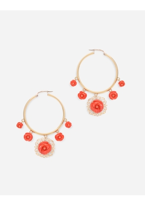 Dolce & Gabbana Coral Loop Earrings In Yellow 18kt Gold With Coral Roses - Woman Earrings Gold Onesize