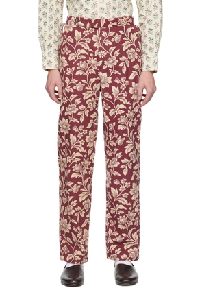 Bode Red & Off-White Floral Trousers