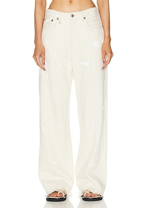 R13 D'arcy Loose Jean in Koze Ecru & White Paint - Cream. Size 28 (also in ).