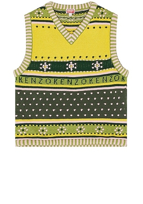 Kenzo Fairisle Vest in Green - Green,Yellow. Size L (also in M, XL/1X).