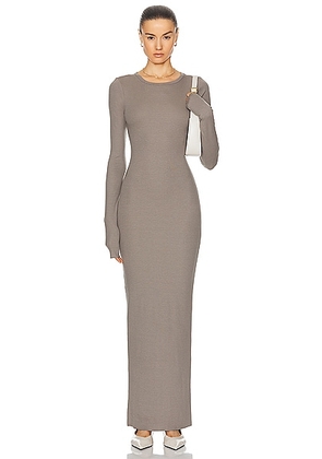 Eterne Long Sleeve Crewneck Maxi Dress in Clay - Taupe. Size L (also in M, S, XL, XS).