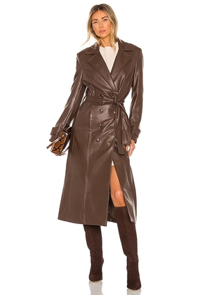 Bardot Faux Leather Trench Coat in Chocolate. Size M, S, XL, XS.