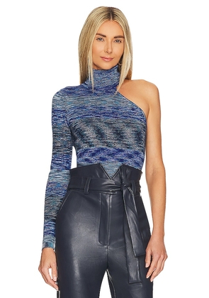 Bardot Asymmetric Knit Top in Blue. Size M, XL, XS.