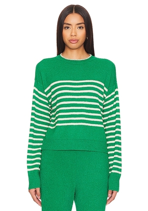 MONROW Boucle Knit Stripe Sweater in Green. Size M, S, XL, XS, XXS.