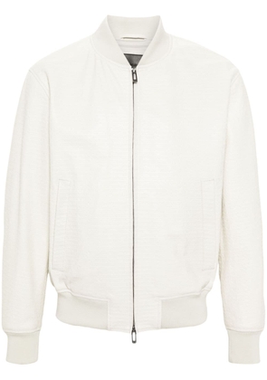Emporio Armani logo-debossed leather bomber jacket - White