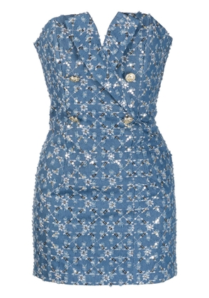 NISSA floral-embroidered strapless dress - Blue