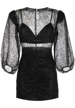 NISSA long-sleeve embroidered minidress - Black