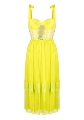 NISSA panelled-lace ruched silk dress - Yellow