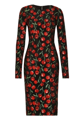 Dolce & Gabbana rhinestone-embellished cherry-print midi dress - Black