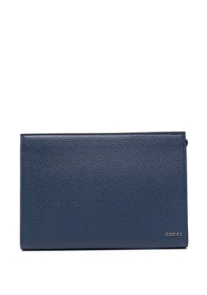 Gucci logo-lettering leather clutch bag - Blue