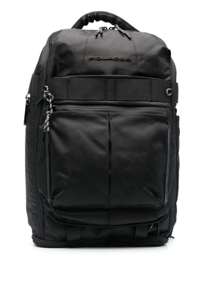 PIQUADRO logo-lettering leather backpack - Black