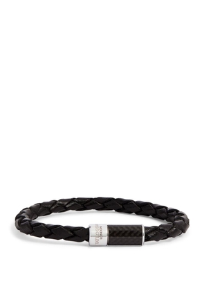 Tateossian Leather Carbon Pop Braided Bracelet