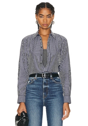 NILI LOTAN Raphael Classic Shirt in Black & White Stripe - Charcoal. Size M (also in ).