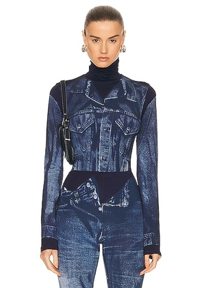 Jean Paul Gaultier Flag Label High Neck Long Sleeve Top in Navy & Blue - Blue. Size XS (also in ).