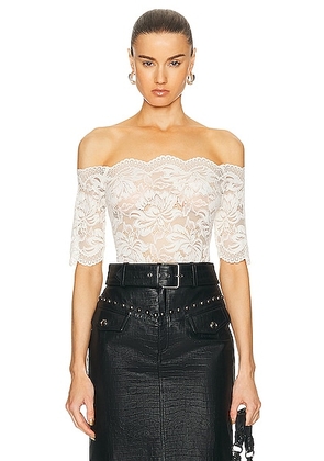 RABANNE Stretch Lace Top in Ivory - Ivory. Size 36 (also in 38, 40, 42).