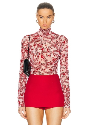Givenchy Jacquard Turtleneck Bodysuit Top in Pink & Red - Pink. Size S (also in XS).