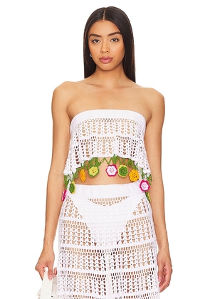 My Beachy Side X Revolve Crochet Crop Top in Ivory. Size L, M, S, XS.