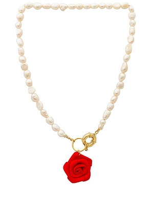 petit moments Rosette Pearl Necklace in Ivory,Red.