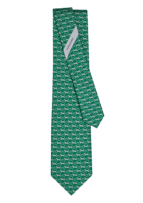 Ferragamo Tiger-print silk tie - Green