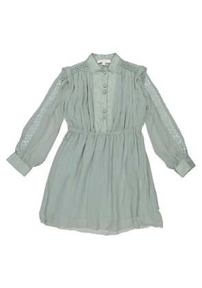 Chloe Girls Green Lace-Trim Long Sleeve Midi Shirt Dress