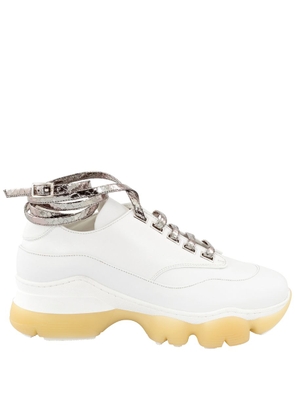 Giannico Ladies White / Inox Calfskin Python Lace-up Buckle Sneakers