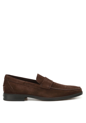 Tods Mens Dark Brown Fondo Gomma Suede Penny Loafers
