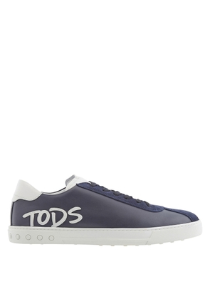 Tods Mens Navy Leather Logo Patch Sneakers