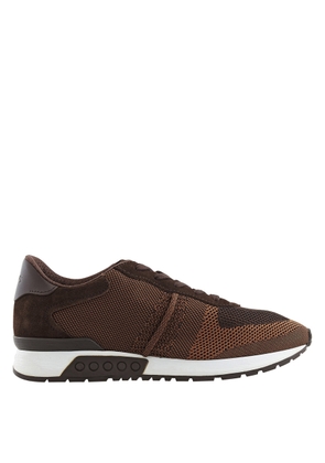 Tods Mens Dark Brown Leather and Mesh Running Sneakers