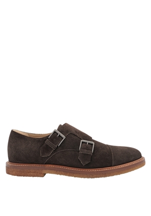 Tods Mens Dark Brown Suede Lace-Up Monkstrap Shoes