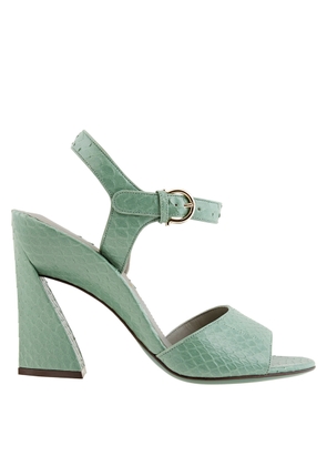 Salvatore Ferragamo Ladies Sculpted Heel Leather Sandals In Green