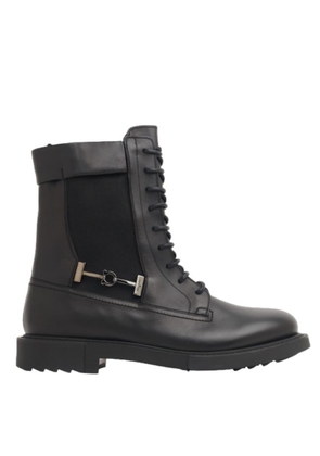 Salvatore Ferragamo Mens Black Leather Combat Boots