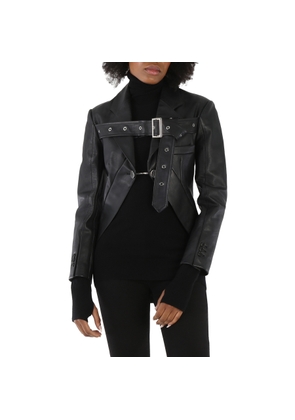Burberry Ladies Black Biker Belt Detail Leather Morning Jacket