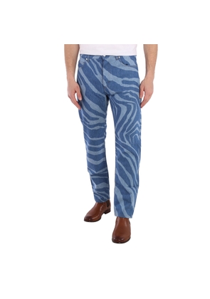 Roberto Cavalli Mens Blue Zebra Print Relaxed Fit Cotton Denim Jeans